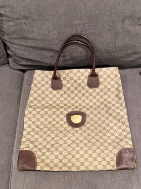 Gucci Vintage Tote Bag Monogram Tote Bag 1970s Canvas Beige